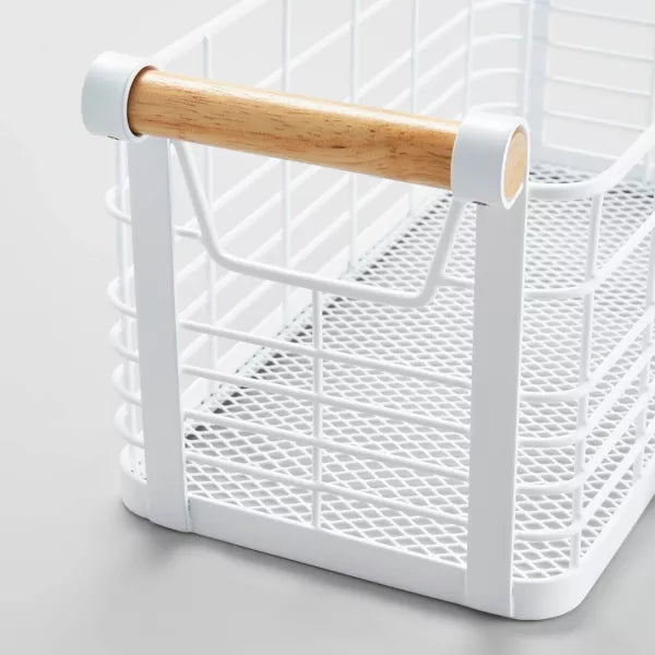 Rectangular Wire Natural Wood Handles Basket