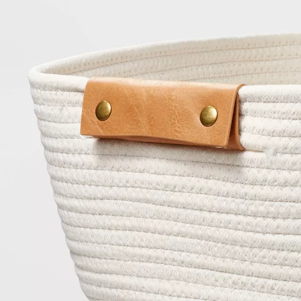 13" Decorative Coiled Rope Square Base Tapered Basket Small Cream